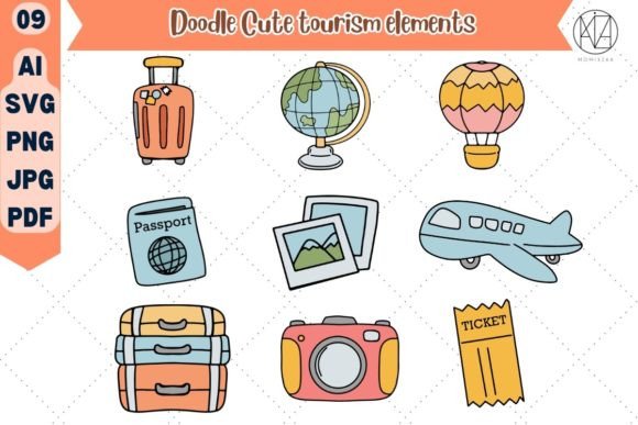 Download Doodle Tourism Elements Illustration SVG - Premium Bundle