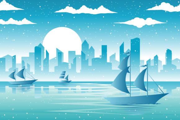 Download Tourism Sail Boat with Urban Skyline - Tourism Collection
